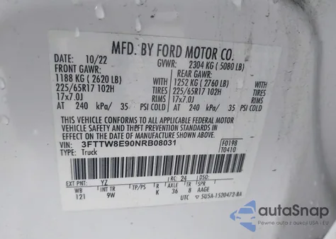 2022 Ford Maverick Xl из США, поврежденный, VIN 3FTTW8E90NRB08031